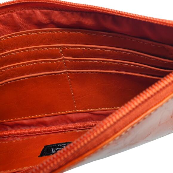 Treska Orange Clutch Bag Vegan Leather Wristlet Zipper Pockets Small Purse Case - Picture 6 of 10